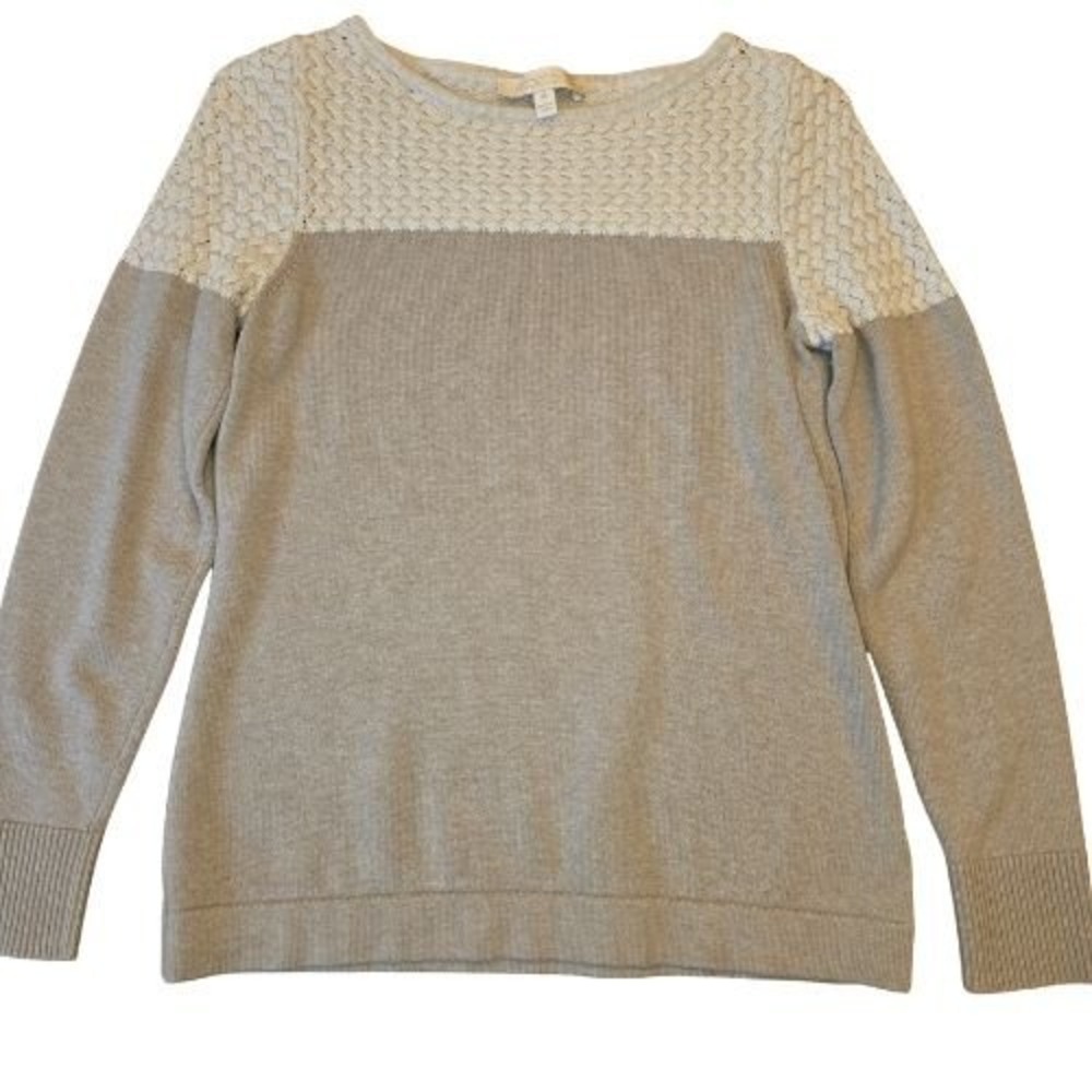 Oatmeal Colorblock M Crochet Yoke Knit Sweater Etcetera Career Boho Cottagecore‎